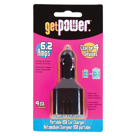Get Power GetPower 4 Port Car Cell Phone Charger 1 pk GP-DC4USB-BLK